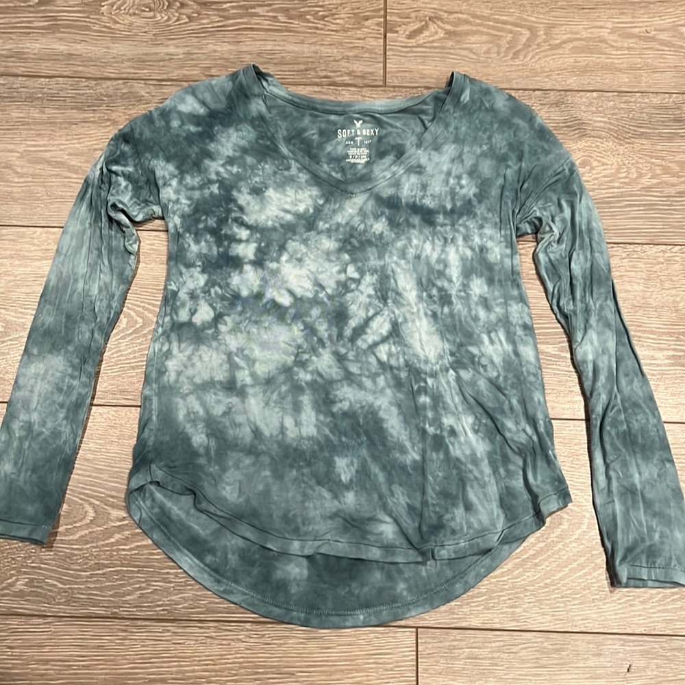 Soft & Sexy Acid Wash Long Sleeve American Eagle, Teal, Small